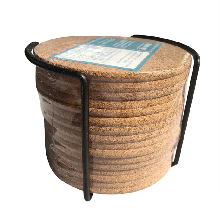 Round Cork Coasters With Metal Holder